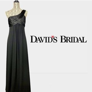 David’s Bridal one shoulder jersey knit and satin gown black